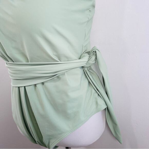 Pink Lily Pastel Mint Green One Shoulder Waist Tie One Piece Swim 3X - Picture 5 of 9